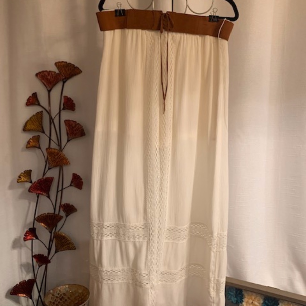 Cream Women's Shorts with Maxi Skirt Overlay